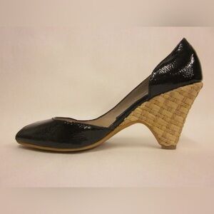 Michael Kors Patent Leather Peep Toe Woven Wedge Heel Shoes